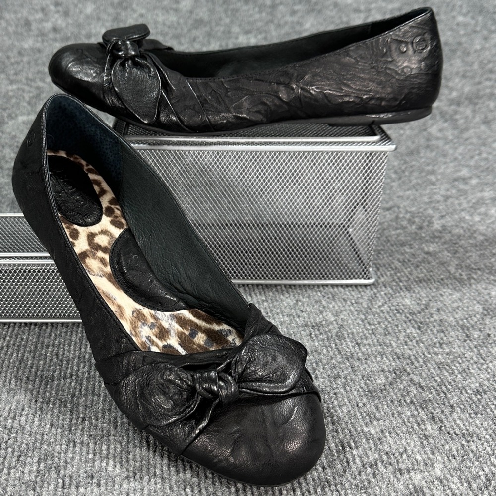 Born Molly Black Textured Leather Bow Ballet Flats Women's 11 Atrisan Comfort